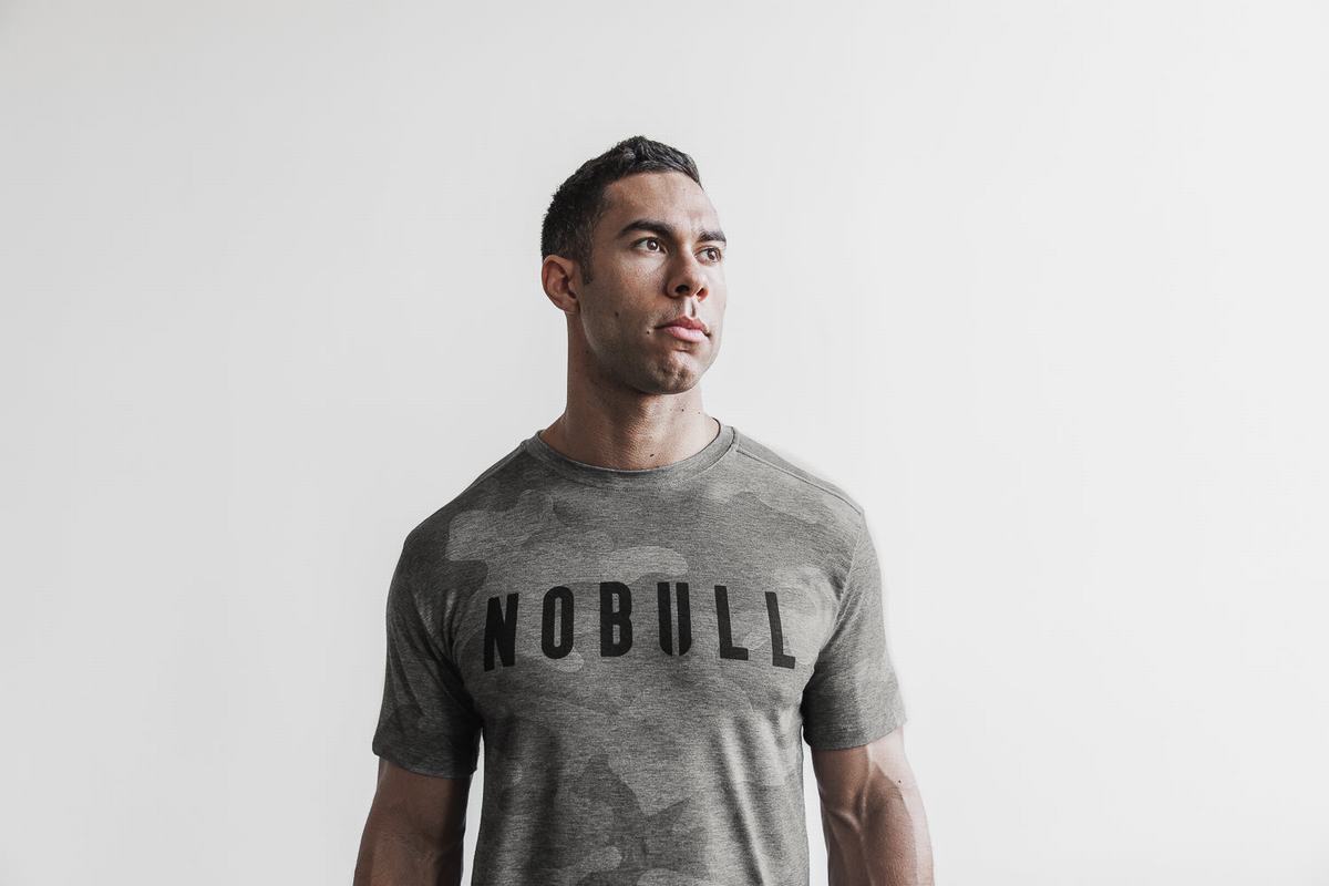 Nobull Men\'s T Shirts Grey Camo | Australia (ER0159)